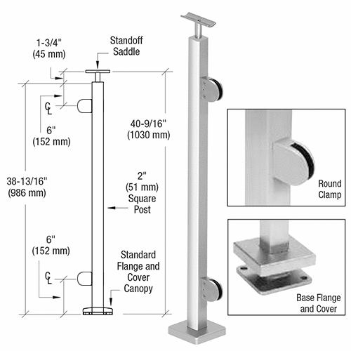 Polished Stainless 2" Square End Post Kit with Z-Series Round Clamps