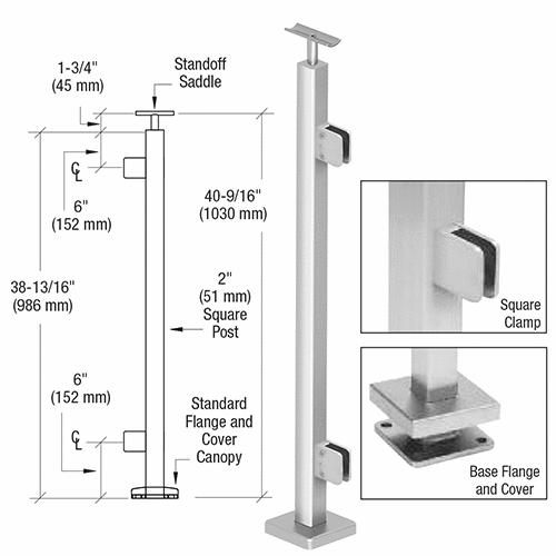 Polished Stainless 2" Square End Post Kit with Z-Series Square Clamps