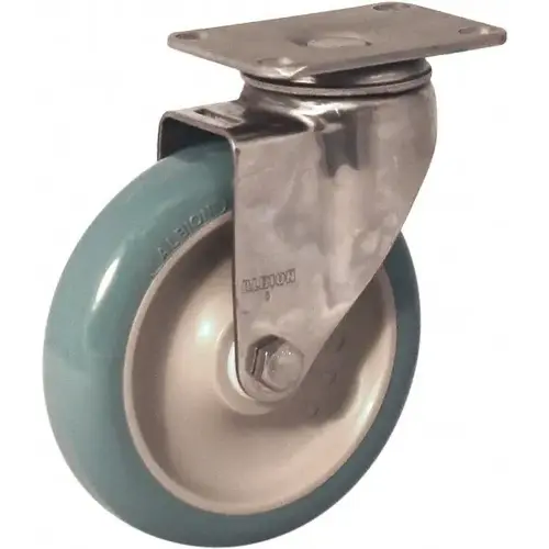 Albion 04XA05051SPREV Swivel Top Plate Caster: Antimicrobial Polyurethane over Polypropylene, 5" Wheel Dia, 1-1/4" Wheel Width, 350 lb Capacity, 6-3/16" OAH