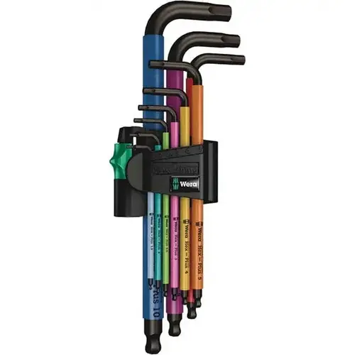 Hex Key Sets; Ball End: Yes ; Tool Type: Hex L-Key Set ; Handle Type: Color Coded ; Measurement Type: Metric ; Hex Size: 1.5 - 10 mm ; Hex Size Range (mm): 1.5 - 10