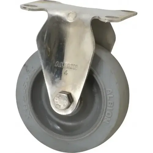 Albion 04XS04051R Rigid Top Plate Caster: Soft Rubber, 4" Wheel Dia, 1-1/4" Wheel Width, 410 lb Capacity, 5-1/8" OAH