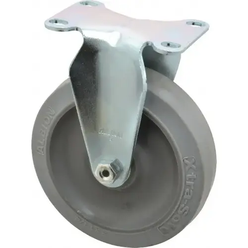 Albion 02XS05051R Rigid Top Plate Caster: Rubber, 5" Wheel Dia, 1-1/4" Wheel Width, 325 lb Capacity, 6-3/16" OAH