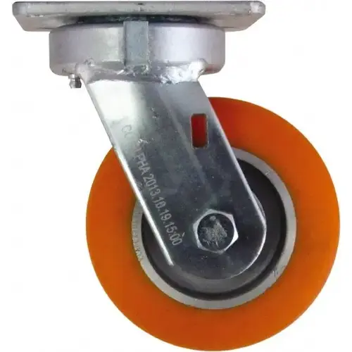 Caster Connection CDP-MSC-19 Swivel Top Plate Caster: Polyurethane on Aluminum, 5" Wheel Dia, 2" Wheel Width, 750 lb Capacity, 6-1/2" OAH