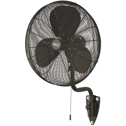 Blotek 53580 Blotek 24" 3-Speed Oscillating High Velocity Wall Mount Fan With 3 Blades, Black