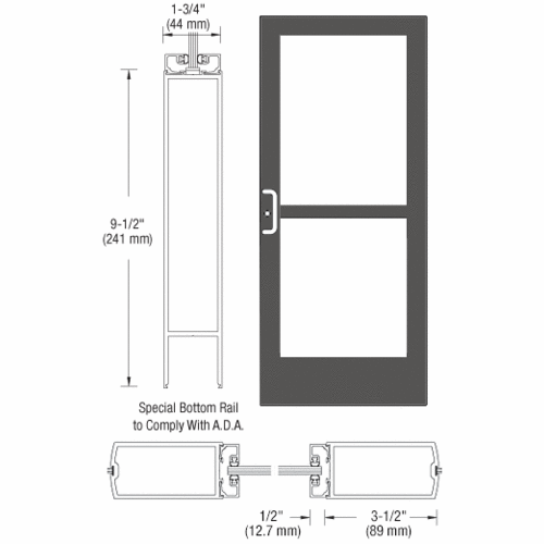 Black Anodized Custom Single Series 400 Medium Stile Center Pivot Entrance Door With Panic for Overhead Concealed Door Closer