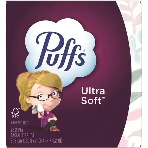 PUFFS PGC97788 Puffs Ultra Soft Facial Tissue 2-Ply White 72 Sheets Case Of 24