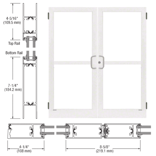 White KYNAR Paint Custom Pair Series 400T Thermal Medium Stile Butt Hinge Entrance Doors with Panics for Surface Mount Door Closers
