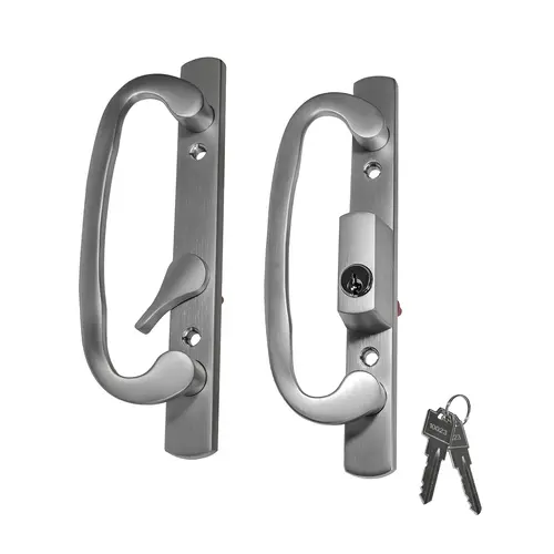 Patio Door Handle Keyed Offset Latch Brushed Chrome Finish