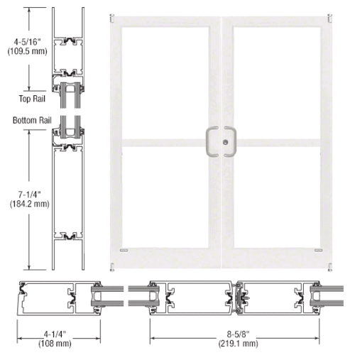 CRL-U.S. Aluminum 1Z42252 White KYNAR Paint Custom Size Pair Series 400T Thermal Medium Stile Offset Pivot Entrance Doors with Panics for Surface Mount Door Closers