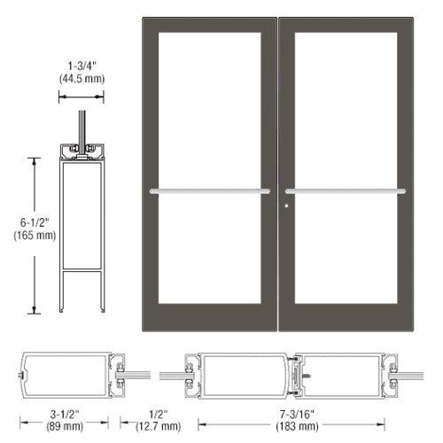 CRL-U.S. Aluminum DC42722 Bronze Black Anodized Custom Pair Series 400 Medium Stile Center Pivot Entrance Doors for Overhead Concealed Door Closers
