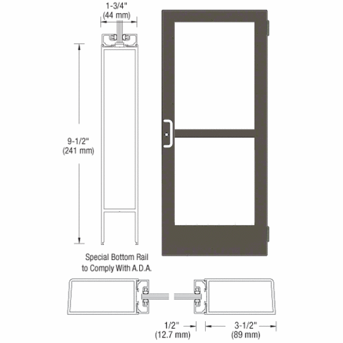Bronze Black Anodized Single 36" x 84" Series 400 Medium Stile Left Side Latch Butt Hinged Entrance Door With Rim Device for Surface Mount Door Closer