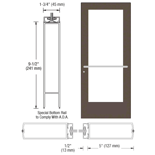 CRL-U.S. Aluminum CD51722L036 Bronze Black Anodized 550 Series Wide Stile (RHR) HRSO Single 3'0 x 7'0 Center Hung for OHCC w/Standard Push Bars Complete ADA Door(s) with Lock Indicator, Cyl Guard