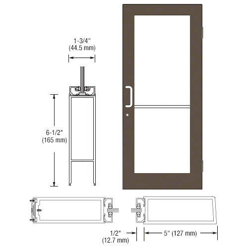 Bronze Black Anodized 550 Series Wide Stile Active Leaf of Pair 3'0 x 7'0 Offset Hung with Butt Hinges for Surf Mount Closer Complete Door for 1" Glass with Standard MS Lock and Bottom Rail