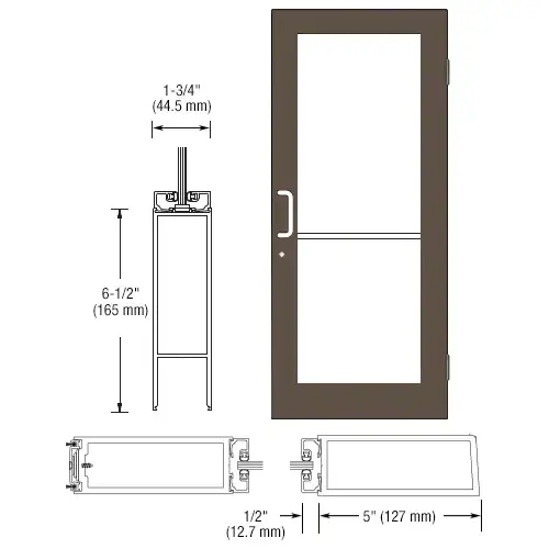 CRL-U.S. Aluminum 1DC52522LA36 Bronze Black Anodized 550 Series Wide Stile Active Leaf of Pair 3'0 x 7'0 Offset Hung with Butt Hinges for Surf Mount Closer Complete Door for 1" Glass with Standard MS Lock and Bottom Rail