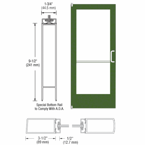 CRL-U.S. Aluminum DZ42252R136 White KYNAR Paint 400 Series Medium Stile Inactive Leaf of Pair 3'0 x 7'0 Offset Hung with Pivots for Surf Mount Closer Complete Panic Door with Std. Panic and Bottom Rail
