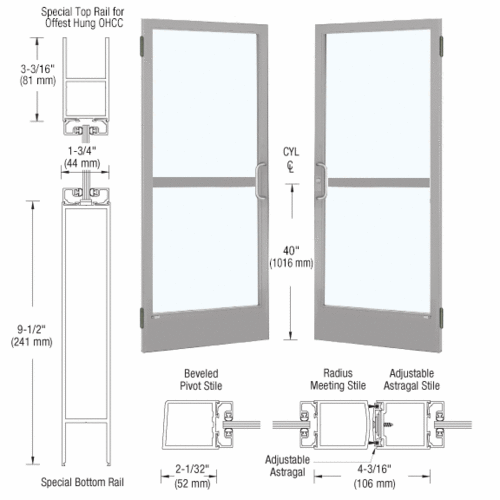 Class I Clear Anodized Custom Pair 72" x 84" Series 250 Narrow Stile Butt Hinge Entrance Door for OHCC