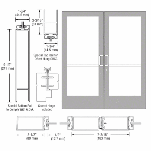 Class I Clear Anodized Custom Pair Series 400 Medium Stile Geared Hinge Entrance Door for Overhead Concealed Door Closers
