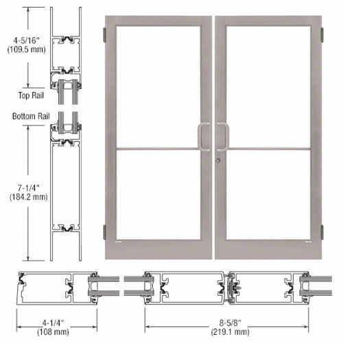 Clear Anodized Class 1 Custom Pair Series 400T Thermal Medium Stile Butt Hinge Entrance Doors for Surface Mount Door Closers