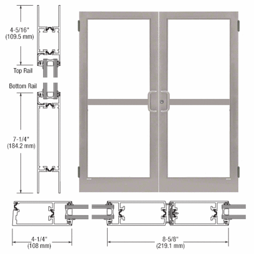 CRL-U.S. Aluminum 1Z42511 Clear Anodized Class 1 Custom Pair Series 400T Thermal Medium Stile Butt Hinge Entrance Doors with Panics for Surface Mount Door Closers