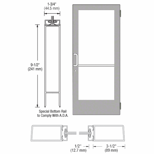 Class I Clear Anodized Custom Single Series 400 Medium Stile Butt Hinged Entrance Door for Surface Mount Door Closer