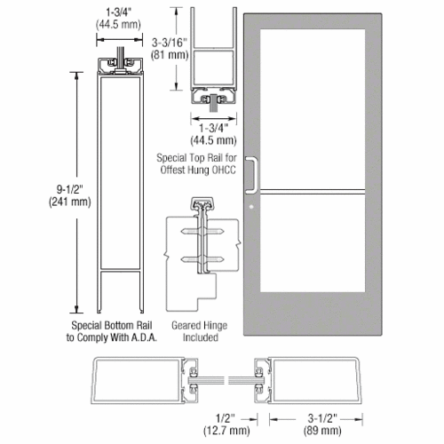 Class I Clear Anodized Custom Single Series 400 Medium Stile Geared Hinge Entrance Door for Overhead Concealed Door Closer