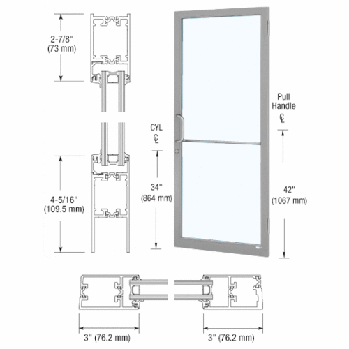 CRL-U.S. Aluminum 1D21511 Clear Anodized Class 1 Custom Single Series 250T Narrow Stile Butt Hinge Thermal Entrance Door for Surface Mount Door Closer