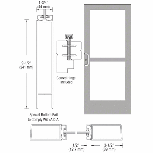 Class I Clear Anodized Custom Single Series 400 Medium Stile Geared Hinge Entrance Door With Rim Device for Surface Mount Door Closer