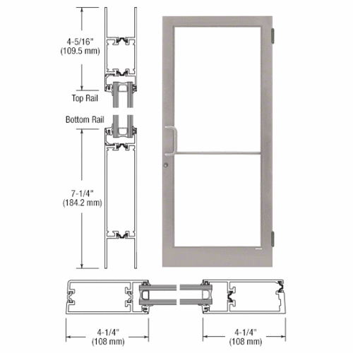 Clear Anodized Class 1 Custom Single Series 400T Thermal Medium Stile Butt Hinge Entrance Door for Surface Mount Door Closer