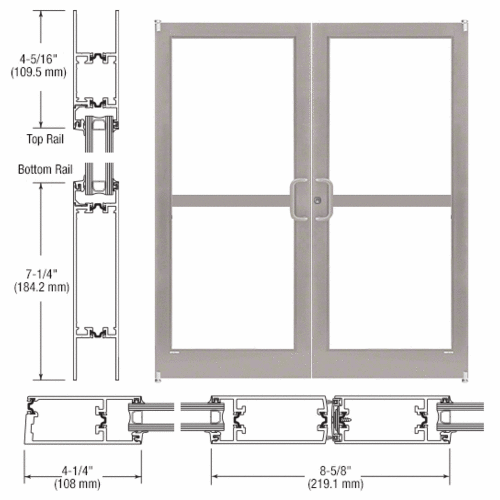 Class II Clear Anodized Custom Size Pair Series 400T Thermal Medium Stile Offset Pivot Entrance Doors with Panics for Surface Mount Door Closers
