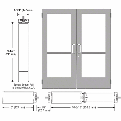 Class I Clear Anodized Custom Size Pair Series 550 Wide Stile Butt Hinge Entrance Doors ADA/ Title 24