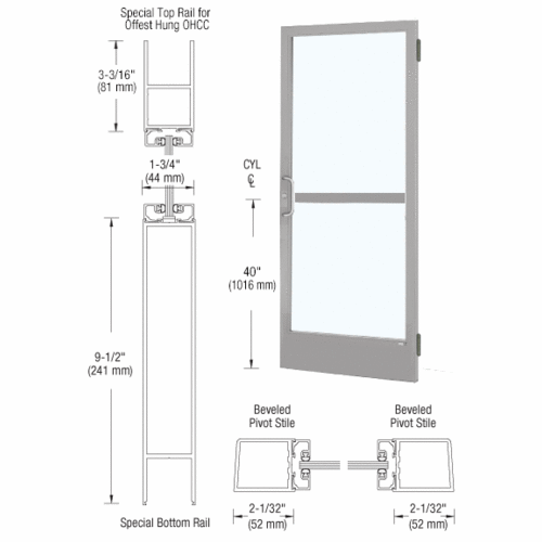 Class I Clear Anodized Single 36" x 84" Series 250 Narrow Stile Butt Hinge Entrance Door for OHCC