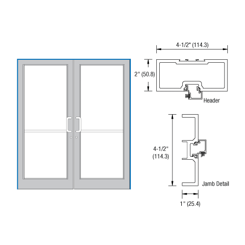 Class I Clear Anodized 74" x 86" Series DF800 Open Back Gear Hinge Up and Over Frame Complete (2F)