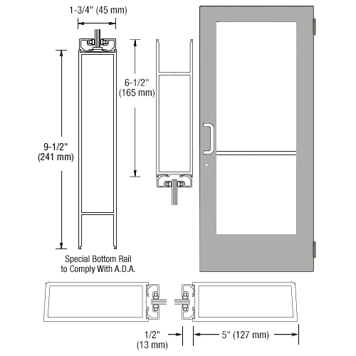 Class I Clear Anodized Custom Size Single Series 550 Wide Stile Butt Hinge Entrance Door for Overhead Concealed Door Closer