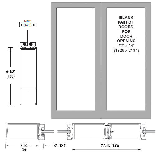 Custom Anodized Custom Blank Pair 400 Medium Stile Offset Hung Entrance Doors- No Prep