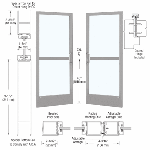 Class I Clear Anodized Custom Pair 72" x 84" Series 250 Narrow Stile Gear Hinge Entrance Door for OHCC