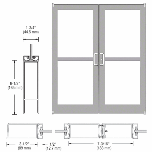 CRL-U.S. Aluminum DZ42211 Clear Anodized Custom Pair Series 400 Medium Stile Offset Pivot Entrance Doors For Panics for Surface Mount Door Closers