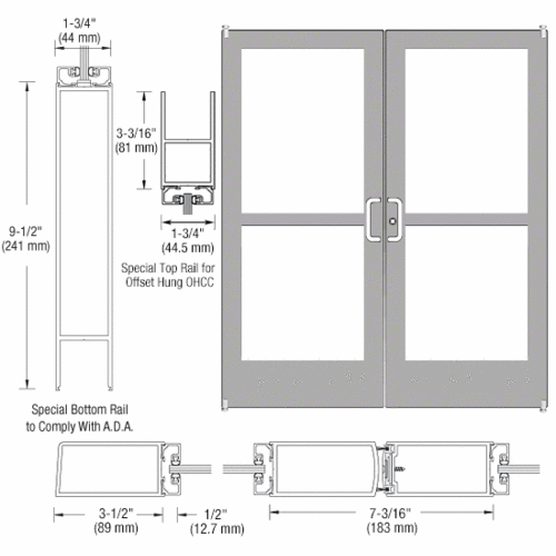 Class I Clear Anodized Custom Pair Series 400 Medium Stile Offset Pivot Entrance Doors With Panics for Overhead Concealed Door Closers
