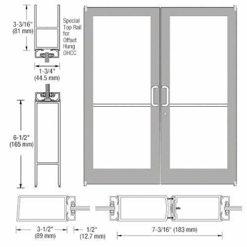 Class I Clear Anodized Custom Pair Series 400 Medium Stile Offset Pivot Entrance Doors for Overhead Concealed Door Closers