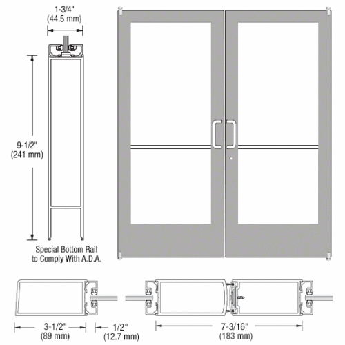 Class I Clear Anodized Custom Pair Series 400 Medium Stile Offset Pivot Entrance Doors for Surface Mount Door Closer