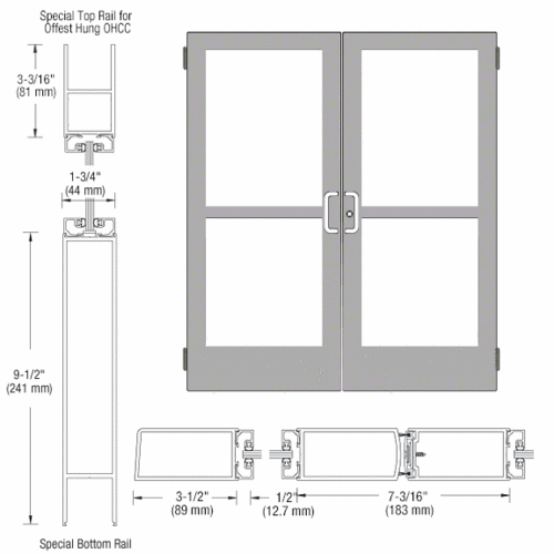 Class I Clear Anodized Custom Pair Series 400 Medium Stile Butt Hinged Entrance Doors With Panics for Overhead Concealed Door Closers