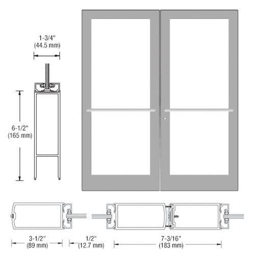 CRL-U.S. Aluminum DC42711 Clear Anodized Custom Pair Series 400 Medium Stile Center Pivot Entrance Doors for Overhead Concealed Door Closers