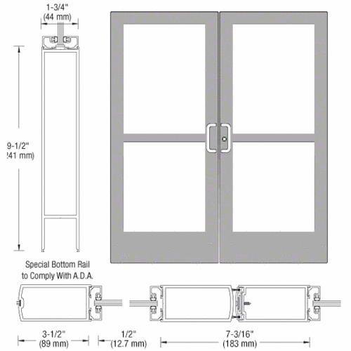 Class I Clear Anodized Custom Pair Series 400 Medium Stile Center Pivot Entrance Doors With Panics for Overhead Concealed Door Closers