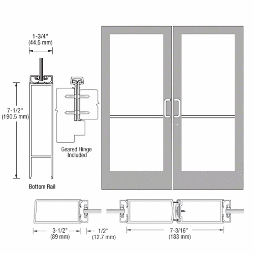 Class I Clear Anodized Custom Pair Series 400 Medium Stile Geared Hinge Entrance Door for Surface Mount Door Closers