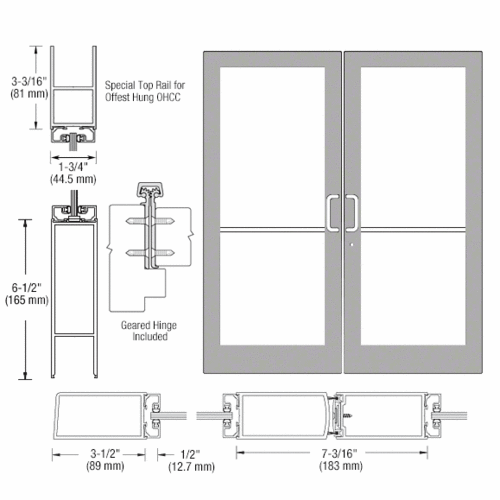 Class I Clear Anodized Custom Pair Series 400 Medium Stile Geared Hinge Entrance Doors for Overhead Concealed Door Closers