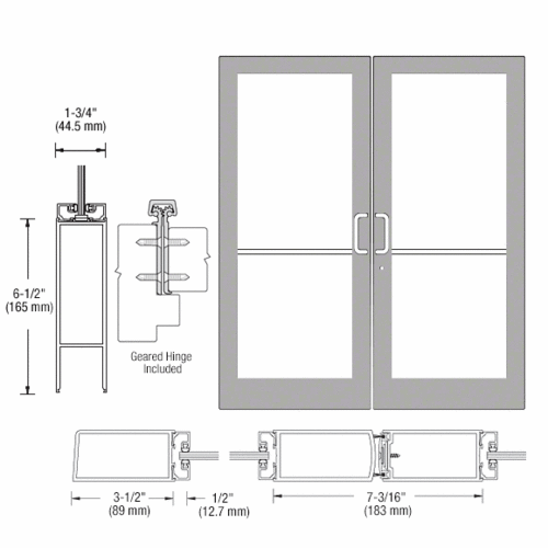 Class I Clear Anodized Custom Pair Series 400 Medium Stile Geared Hinge Entrance Doors for Surface Mount Door Closers