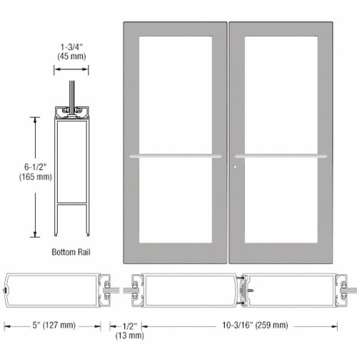 CRL-U.S. Aluminum DC52711 Clear Anodized Custom Pair Series 550 Wide Stile Center Pivot Entrance Door for Overhead Concealed Door Closers