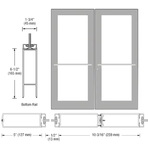 CRL-U.S. Aluminum DC52711 Clear Anodized Custom Pair Series 550 Wide Stile Center Pivot Entrance Door for Overhead Concealed Door Closers