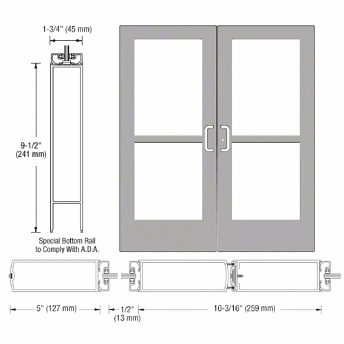 Class I Clear Anodized Custom Pair Series 550 Wide Stile Center Pivot Entrance Doors With Panics for Overhead Concealed Door Closers