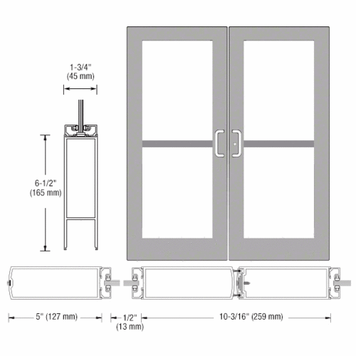 CRL-U.S. Aluminum DZ52711 Clear Anodized Custom Pair Series 550 Wide Stile Center Pivot Entrance Doors With Panics for Overhead Concealed Door Closers