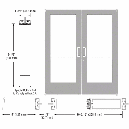 CRL-U.S. Aluminum DC52211 Clear Anodized Custom Pair Series 550 Wide Stile Offset Pivot Entrance Doors for Surface Mount Door Closers